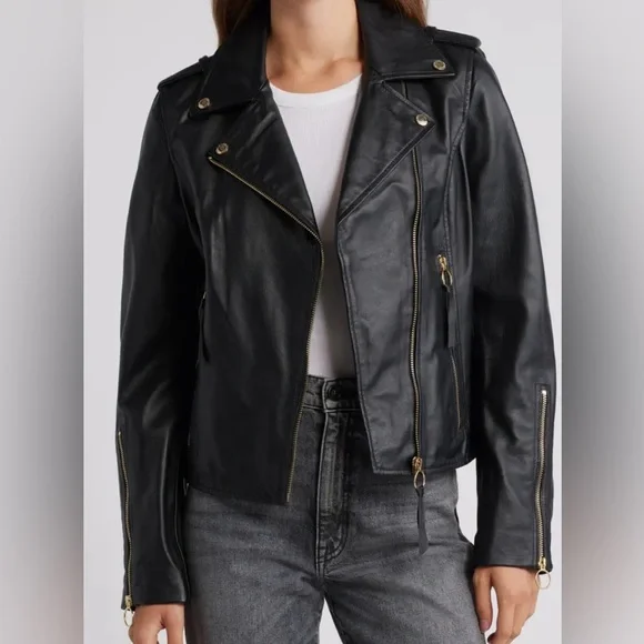 NEW [Sam Edelman] Black Long Sleeve Full Zipped Pockets Biker Womens Jacket Sz S - Picture 2 of 12
